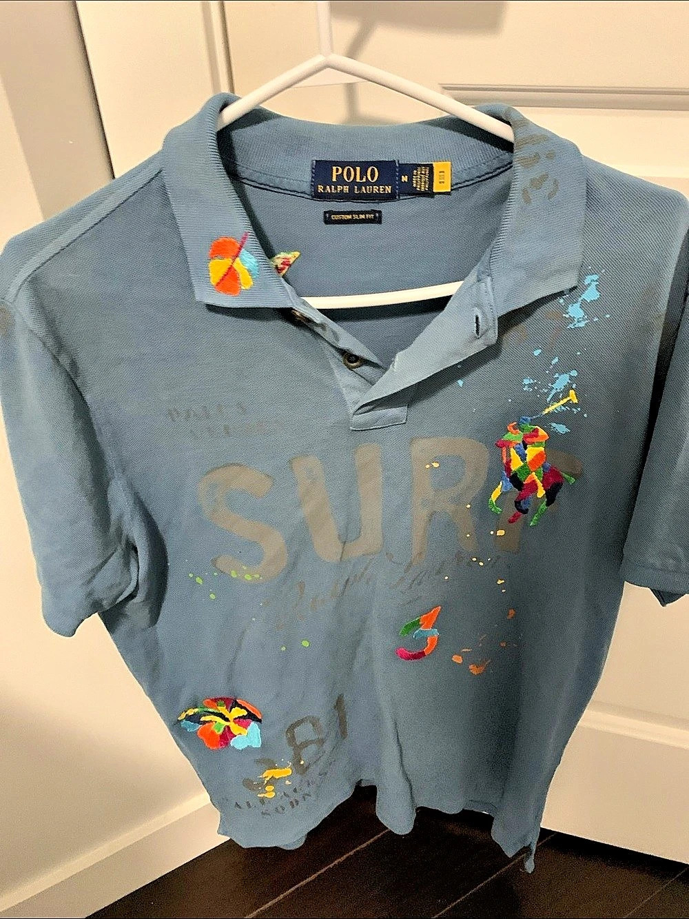 Polo Ralph Lauren Custom Slim Fit Surf Graphic Polo Shirt Blue Medium